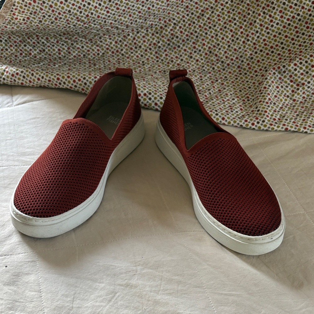 Eileen Fisher Prosper Platform Sneakers Brick Red Woven Slip Ons Size 10 - Picture 13 of 13
